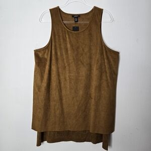 Alfani Faux Suede Long Pima May Tunic Tank Top Size XL Split Sides Retro Cowgirl